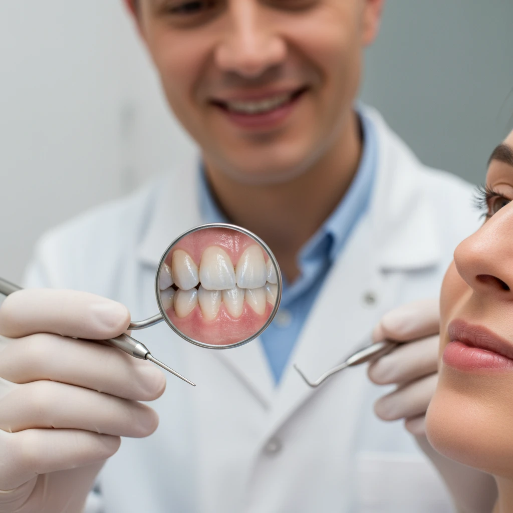 Dentist examining patient for signs of dental erosion