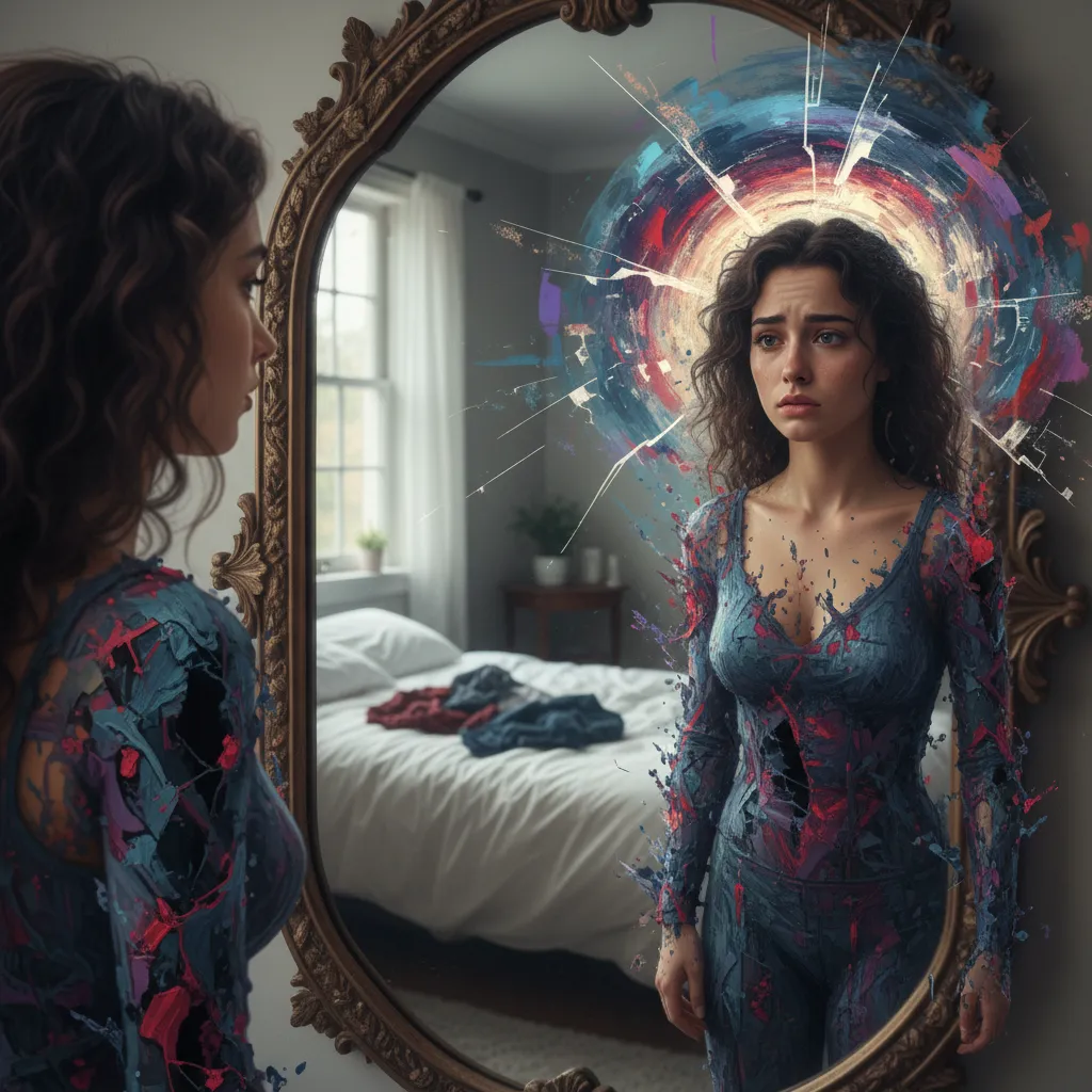 Visual representation of body dysmorphia and internal conflict