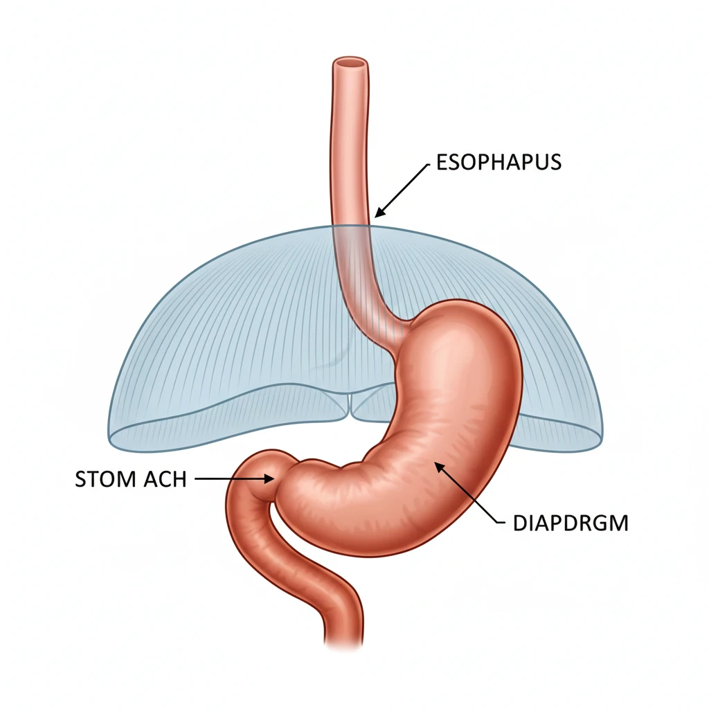Diagram of the upper gastrointestinal tract highlighting the diaphragm and esophagus
