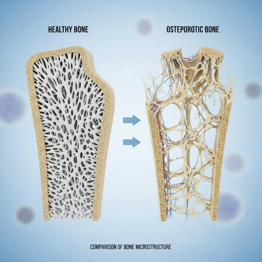 Comparison of healthy bone vs osteoporosis bone density