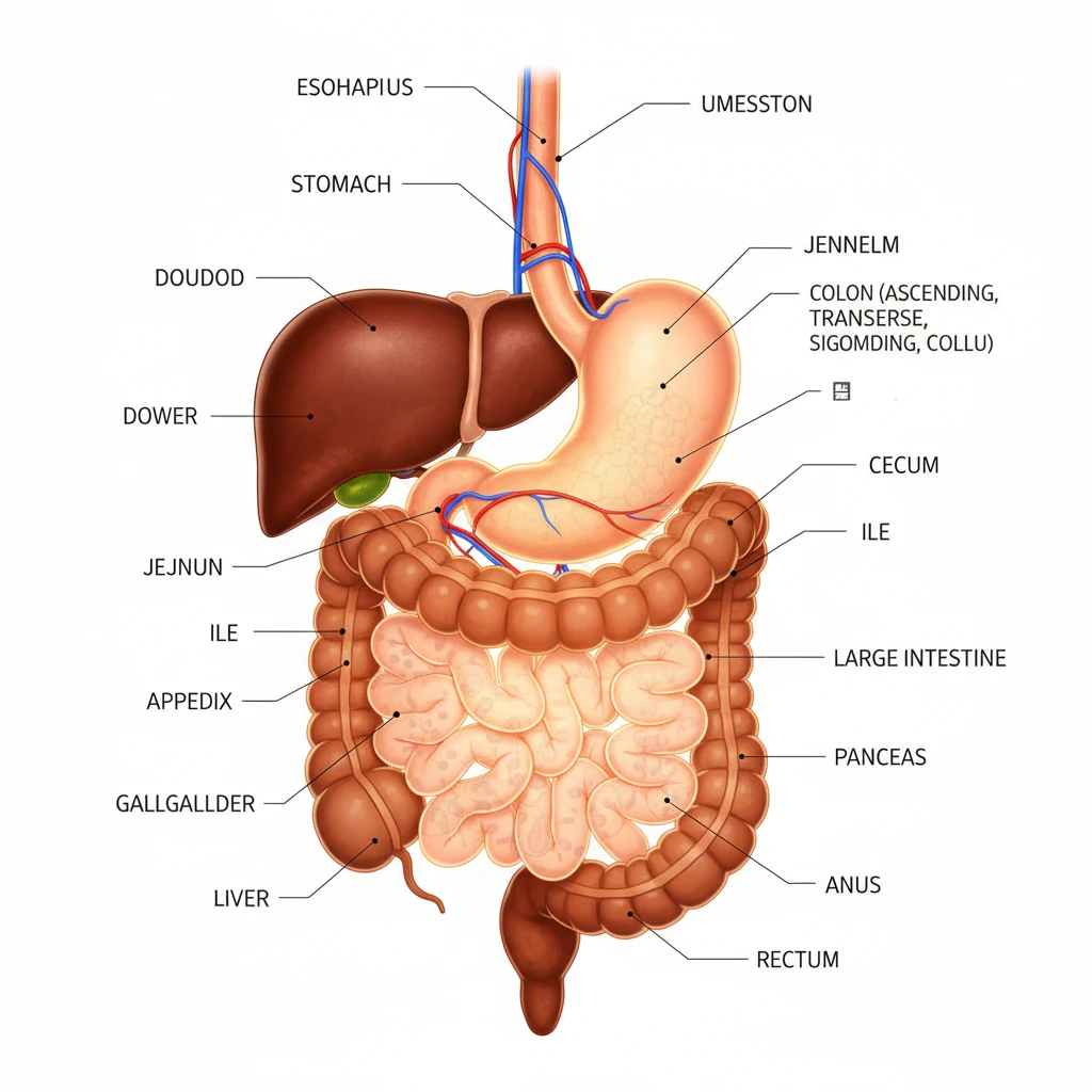 Human digestive system diagram highlighting stomach function
