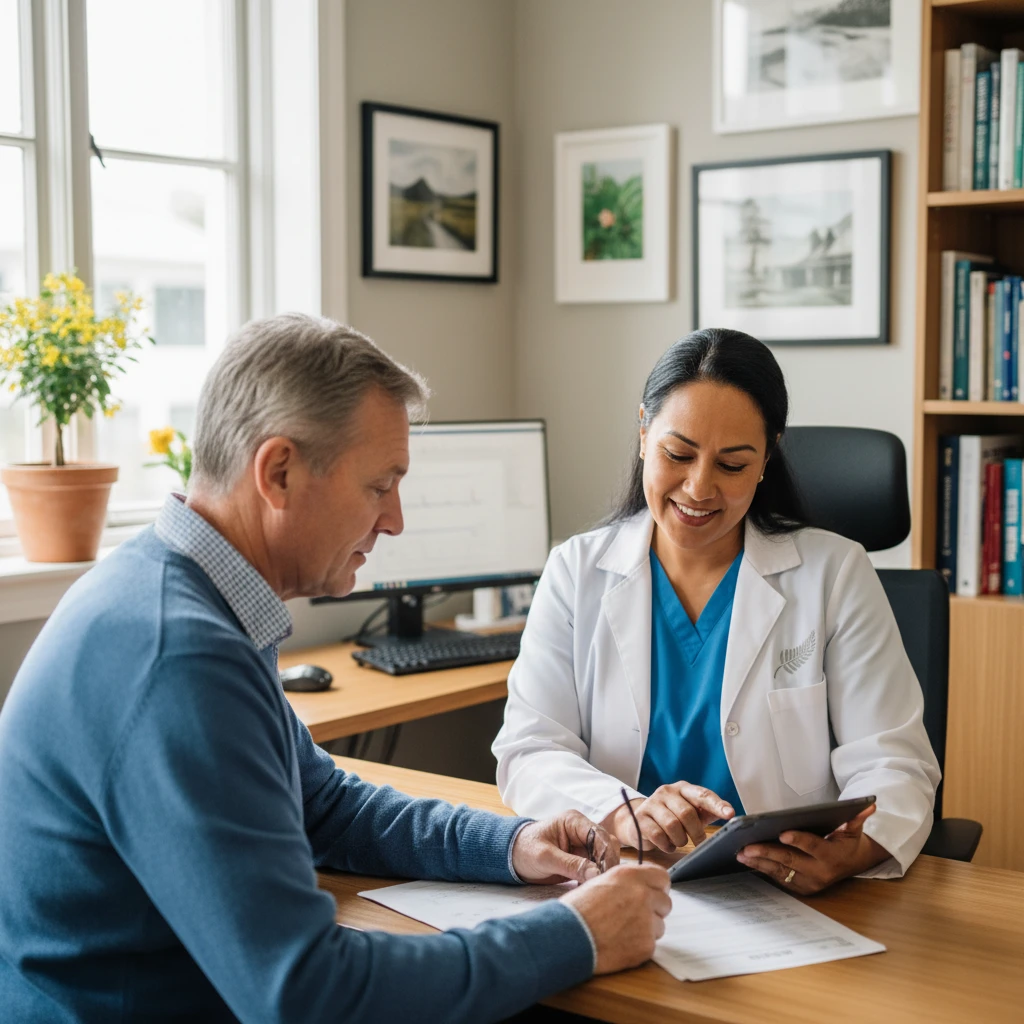 GP reviewing medical monitoring results with patient