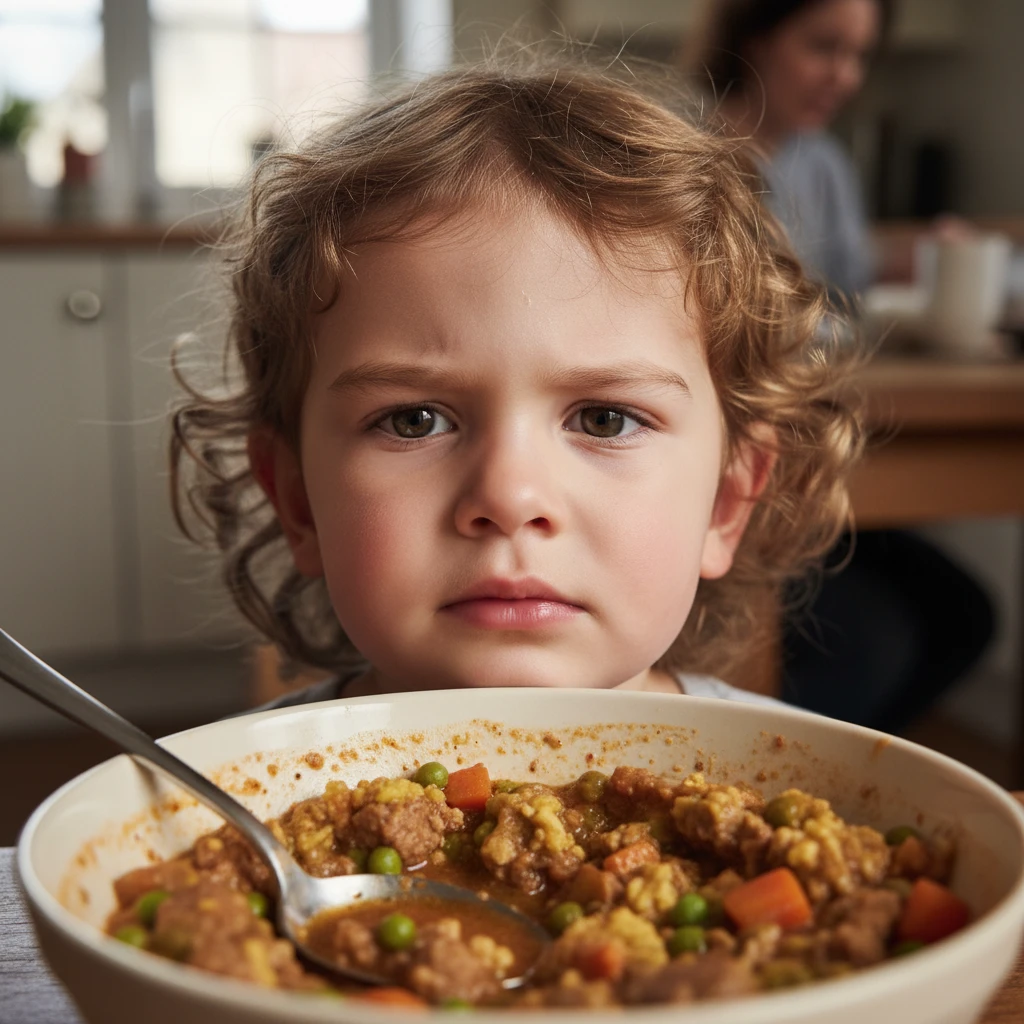 Child experiencing sensory overwhelm from mixed food textures