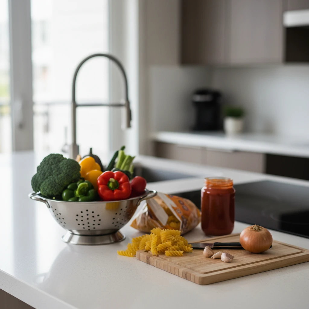 First-person view of kitchen ingredients highlighting the difficulty of starting to cook with ADHD