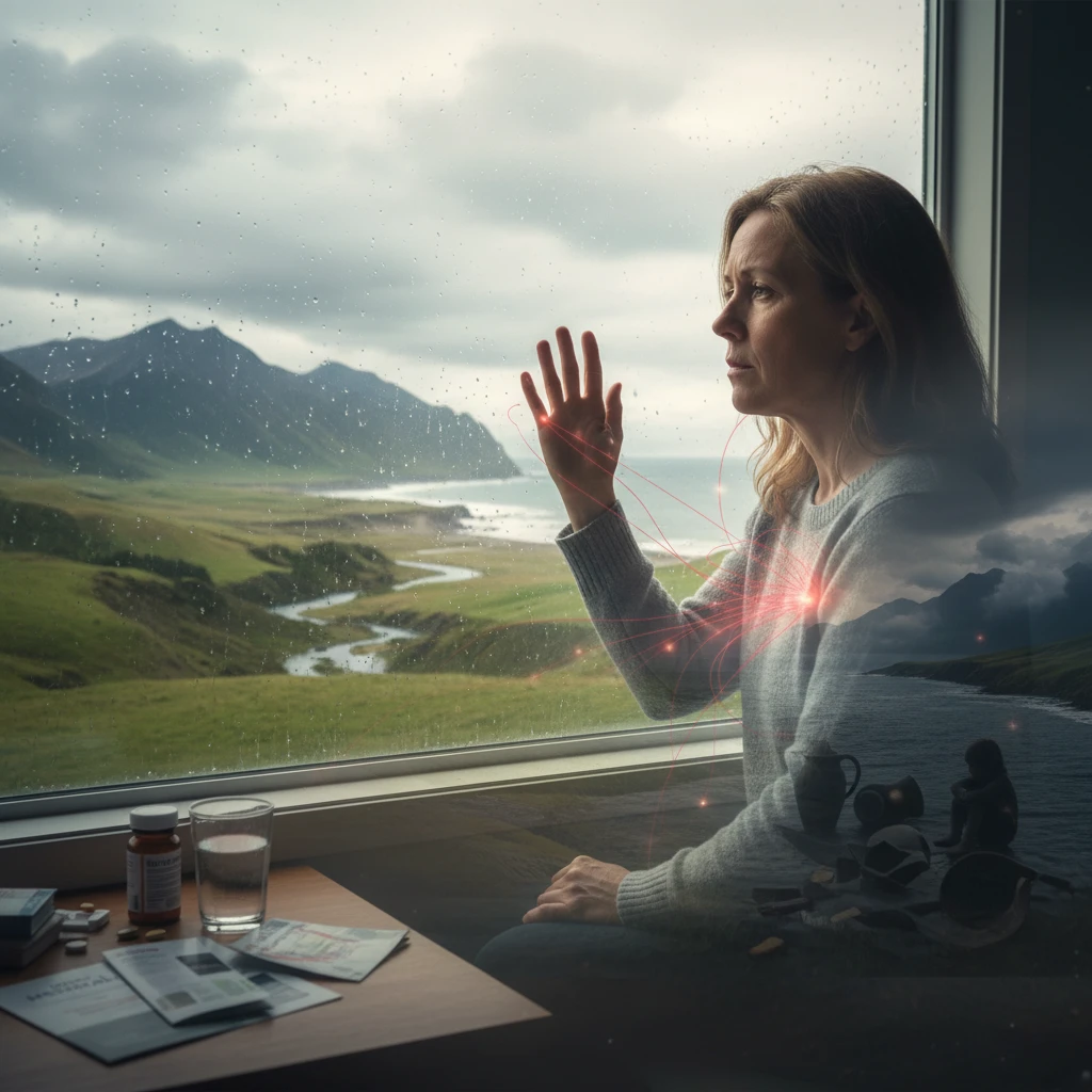 Person reflecting on trauma recovery and mental health