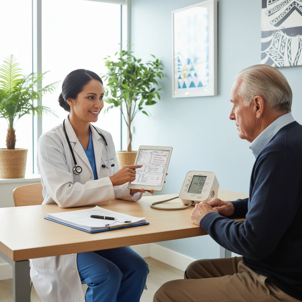 Doctor reviewing urgent referral criteria for anorexia with a patient