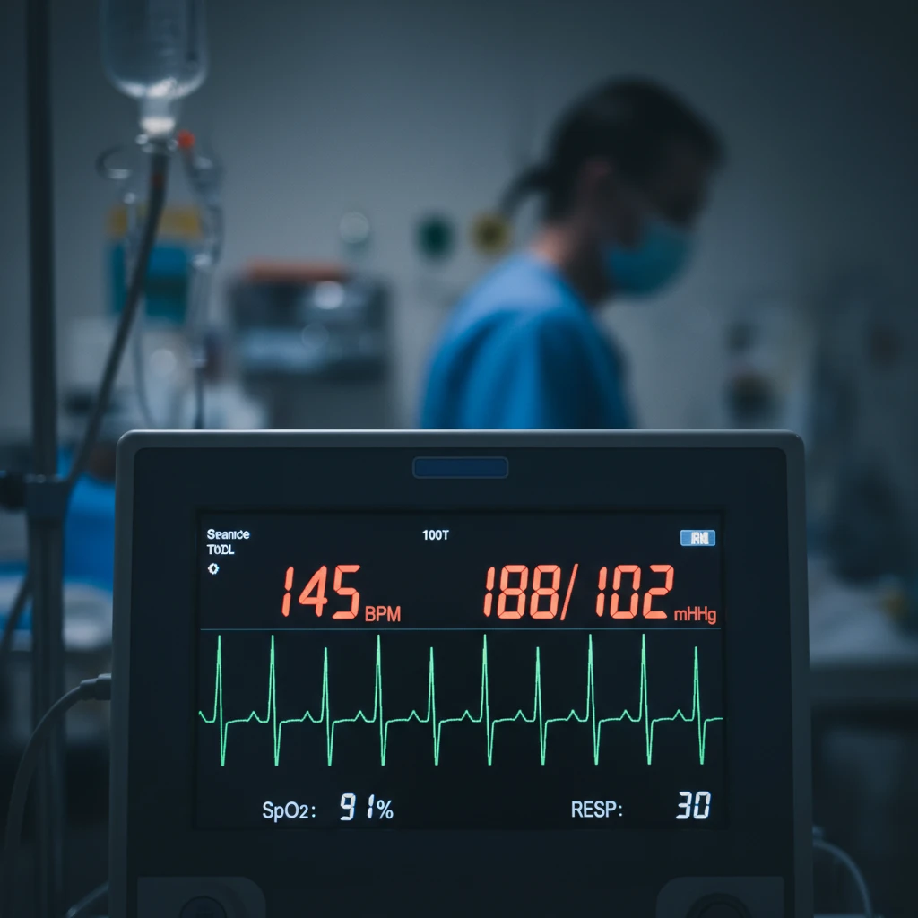 Medical monitor showing vital signs for urgent anorexia admission