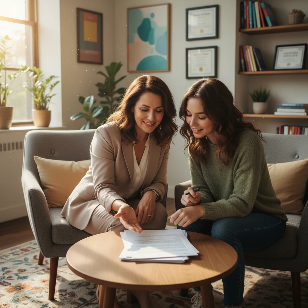 Health advocate assisting a patient with paperwork in New Zealand