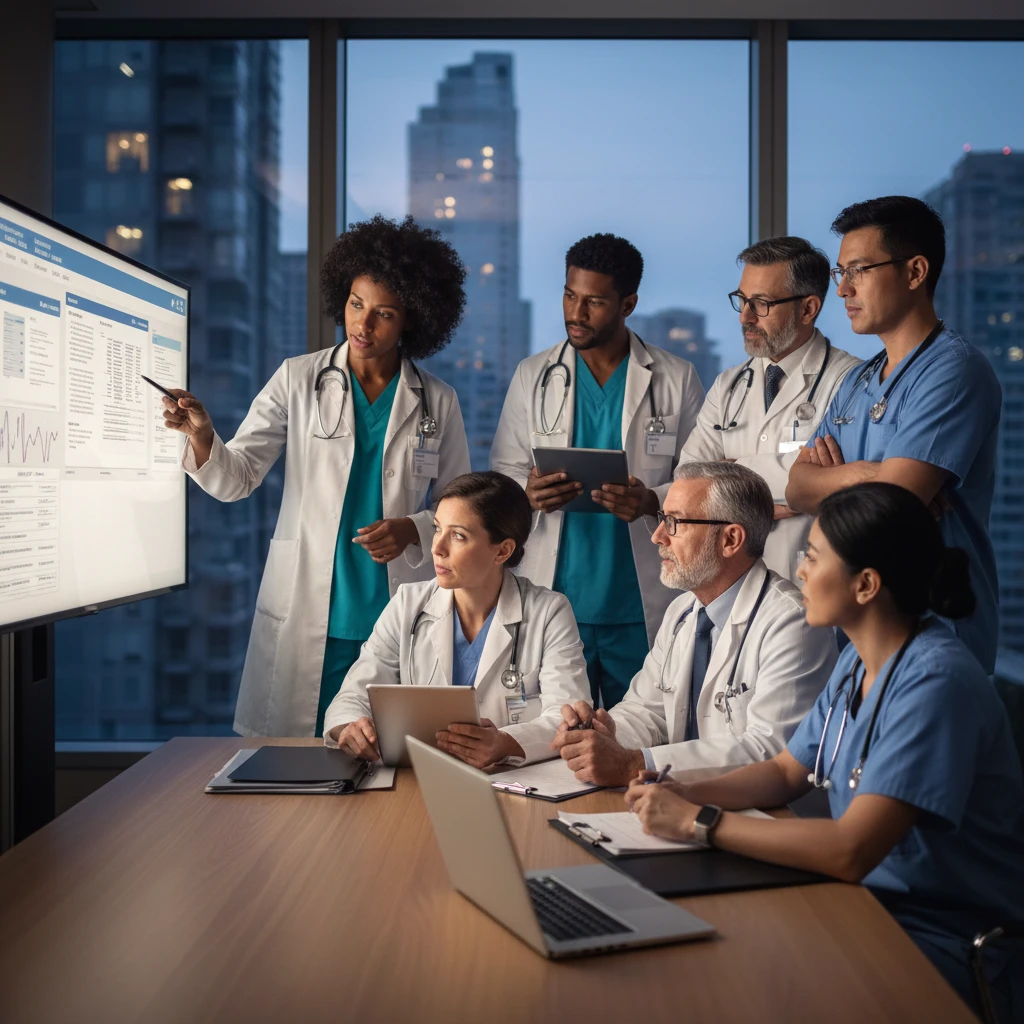 Medical team discussing a second opinion for a patient