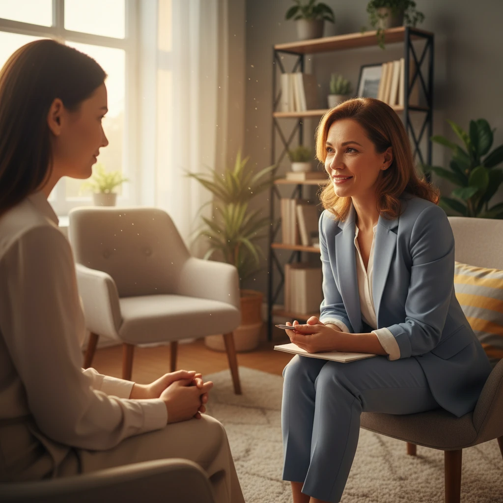 Psychologist conducting CBT-E therapy session