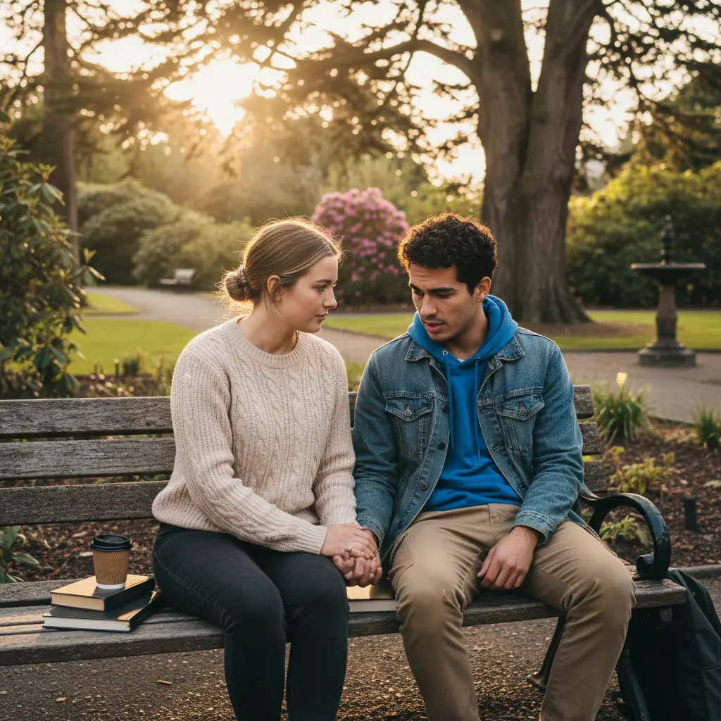 Students supporting each other in Dunedin Botanical Gardens