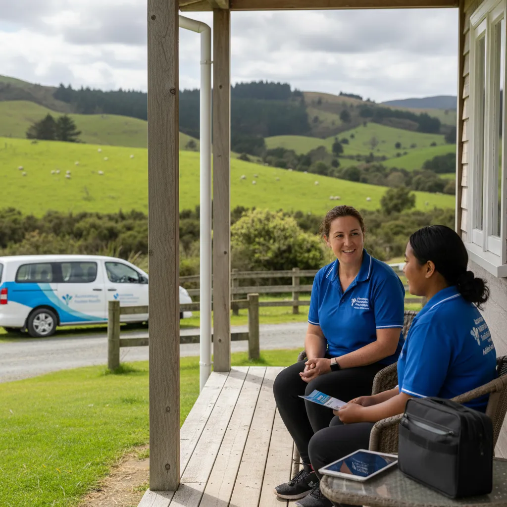 Mobile health worker providing support in a rural New Zealand setting