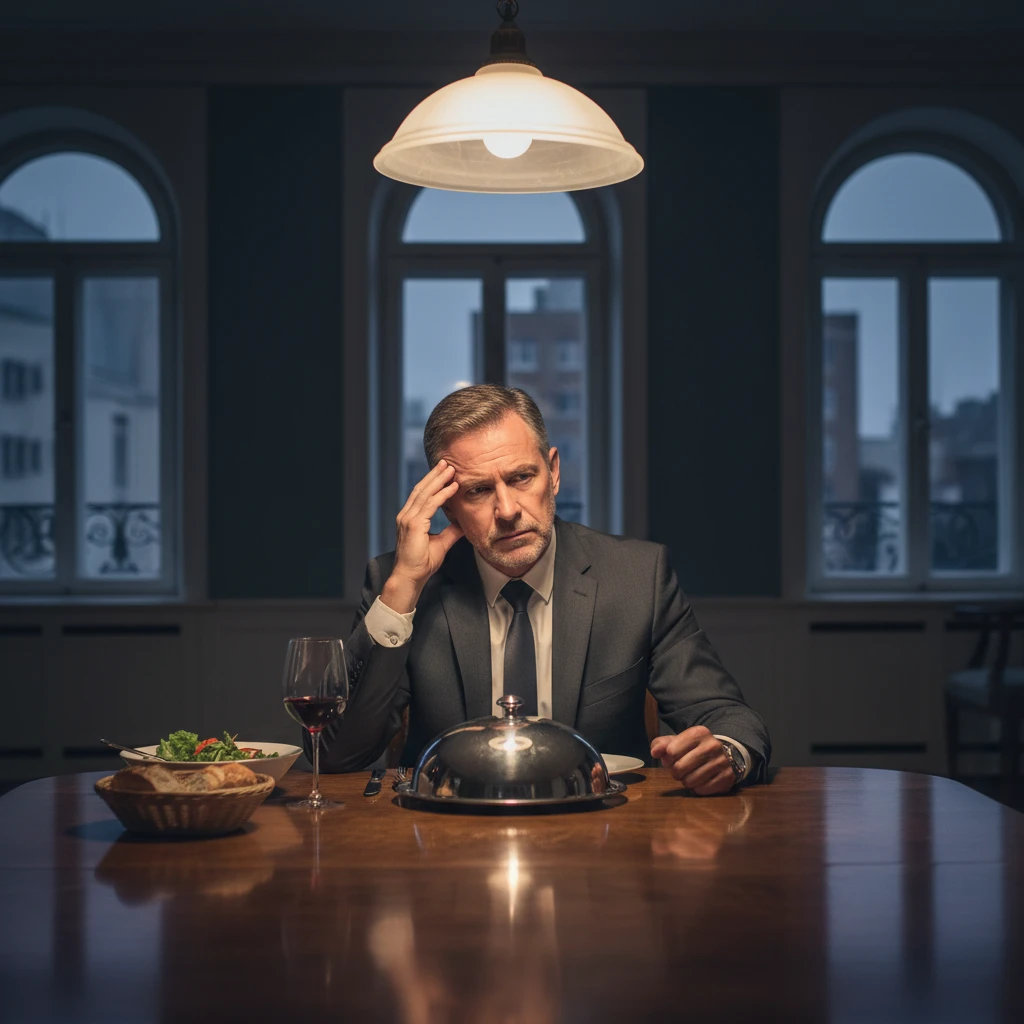 Middle-aged man struggling with eating anxiety