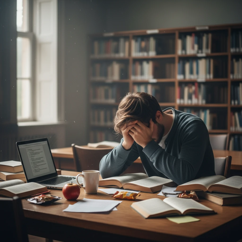 University student experiencing exam stress and loss of appetite