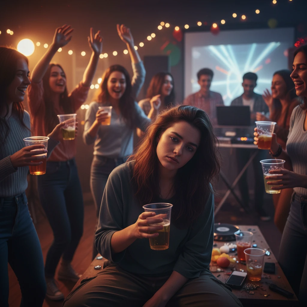 University social scene highlighting the risks of alcohol and restriction