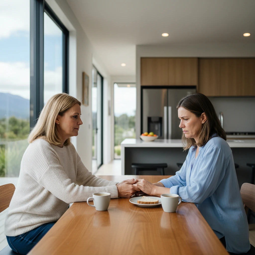 Parent discussing recovery options with adult child